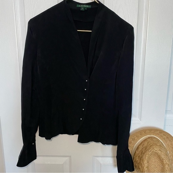 Lauren Ralph Lauren Tops - Ralph Lauren 100% Silk blouse silver buttons shirt long sleeve v neck size 4